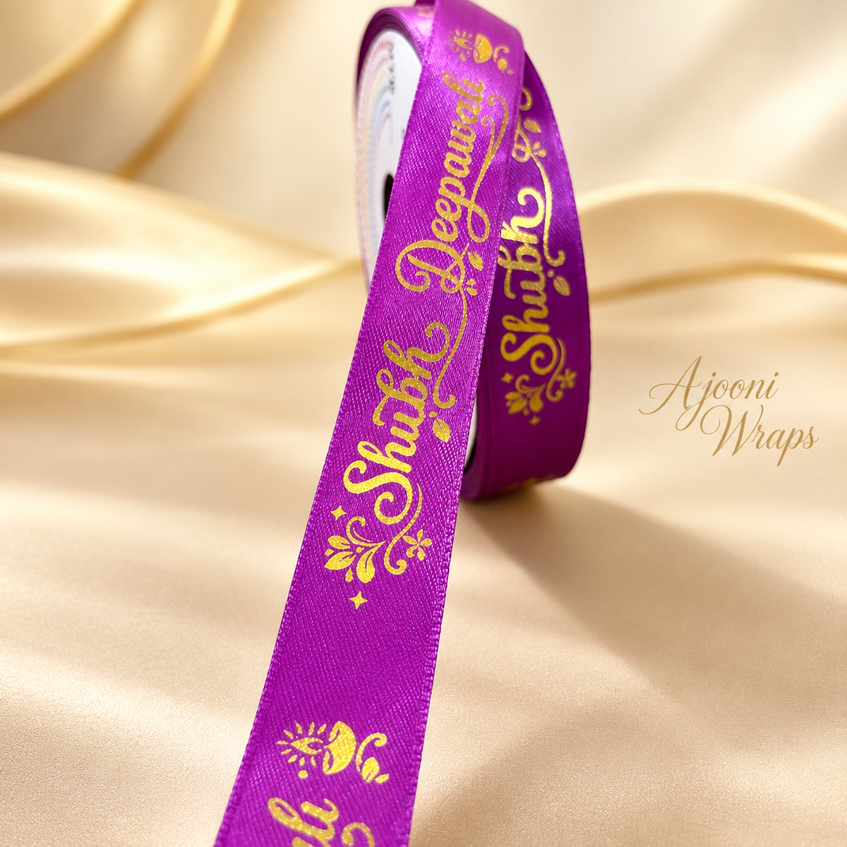 ✨ Premium Satin Shubh Diwali Ribbon with Golden Print 🎀