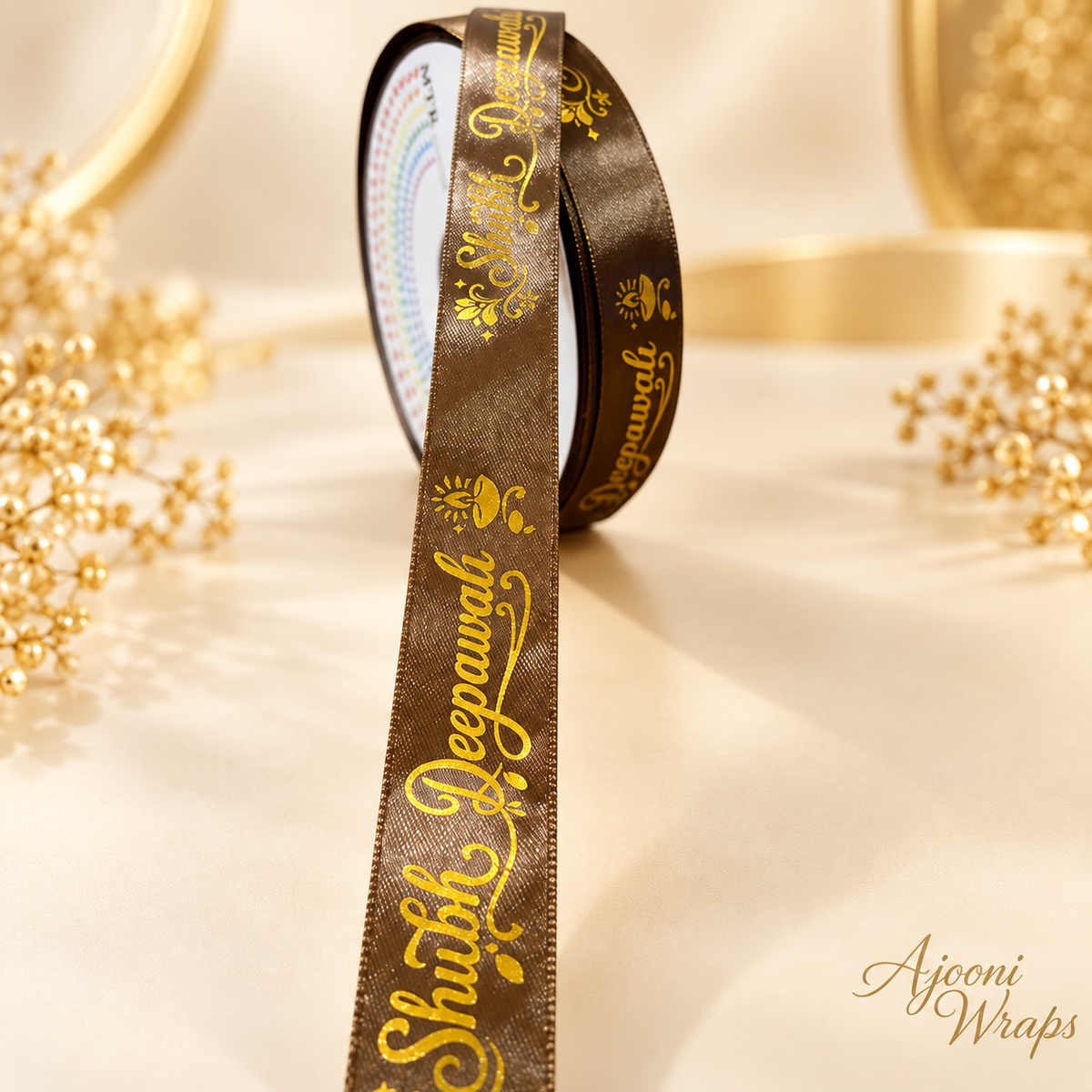 ✨ Premium Satin Shubh Diwali Ribbon with Golden Print 🎀