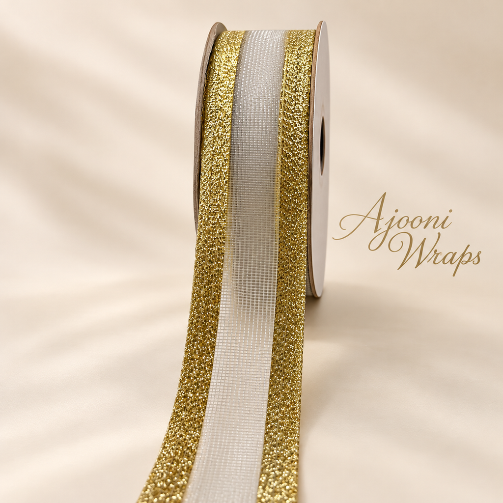 Premium Glitter Edge Mesh Ribbon 1 Inch